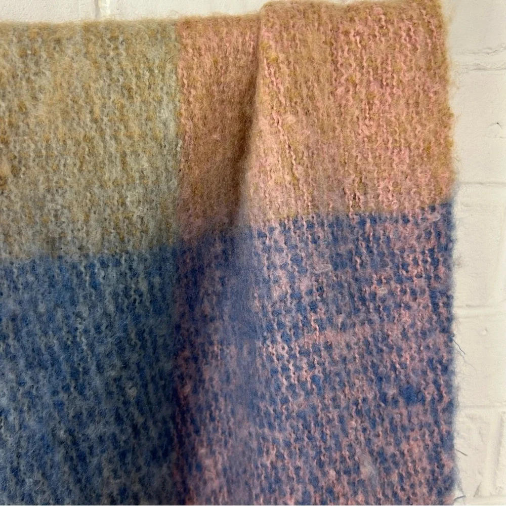 Multi Color Plaid Knit Chunky Fringe Scarf